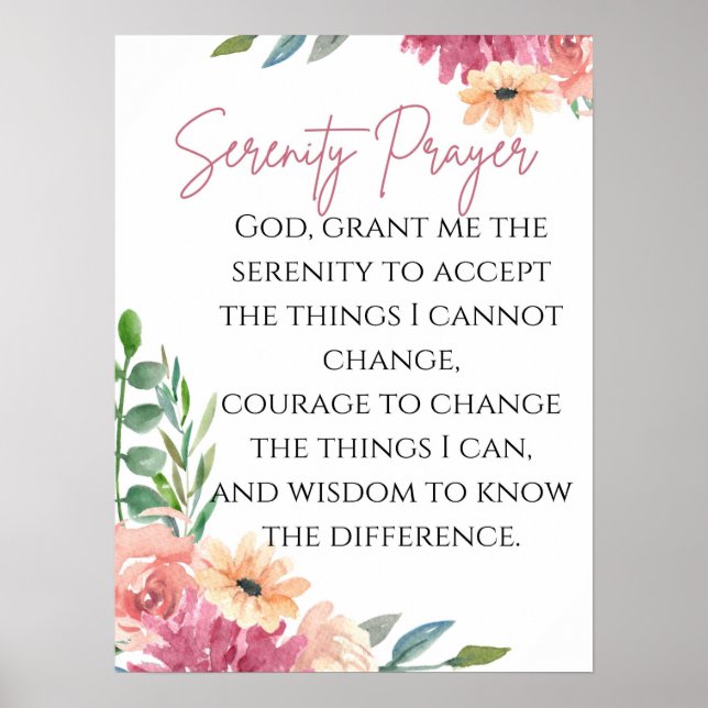 Serenity Prayer Print with Watercolor Flowers (Front)
