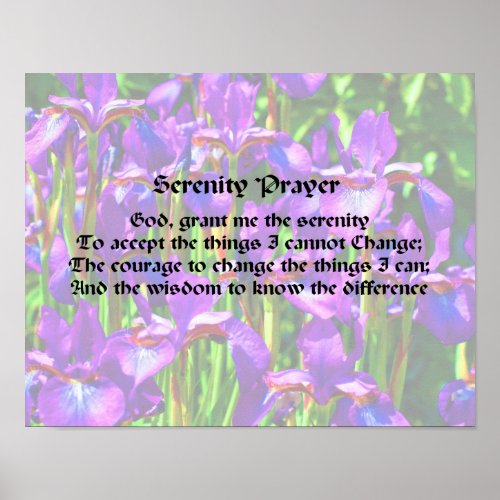 Serenity Prayer Purple Blue Flag Iris Flower Art  Poster