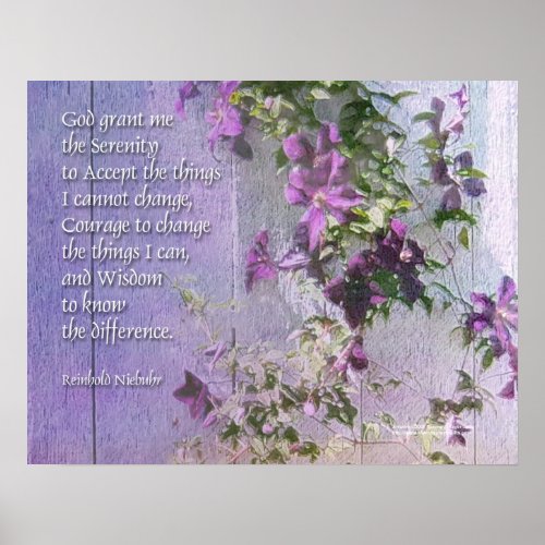 Serenity Prayer Purple Flowers Poster
