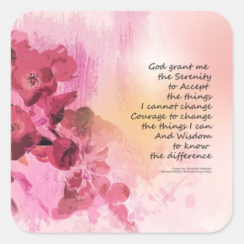 Serenity Prayer Quince Fence 3 Pink Square Sticker