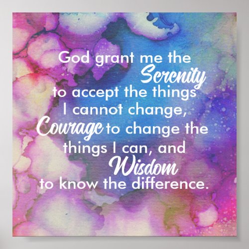 Serenity prayer quote blue and purple  watercolor poster