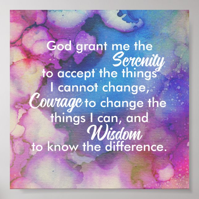 Serenity prayer quote blue and purple  watercolor poster (Front)