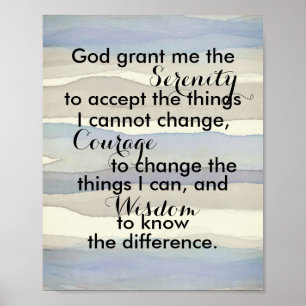 Serenity prayer quote blue gray stripes poster