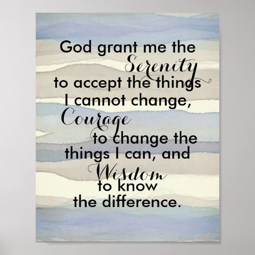 Serenity prayer quote blue gray stripes poster