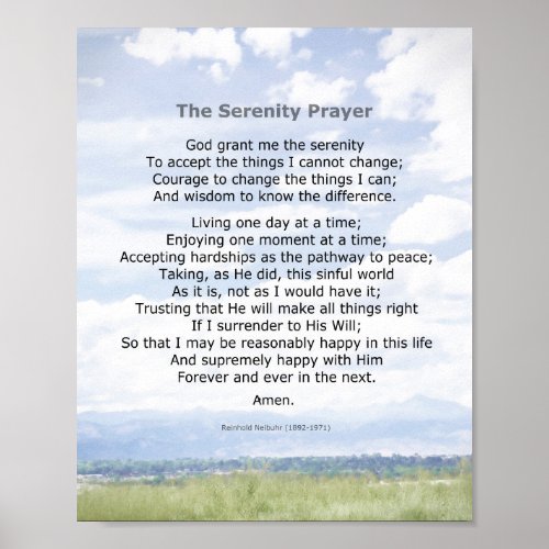 Serenity Prayer quote on landscape photo art Poster