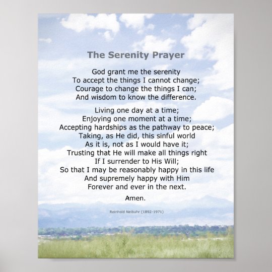 Serenity Prayer quote on landscape photo art Poster | Zazzle.com