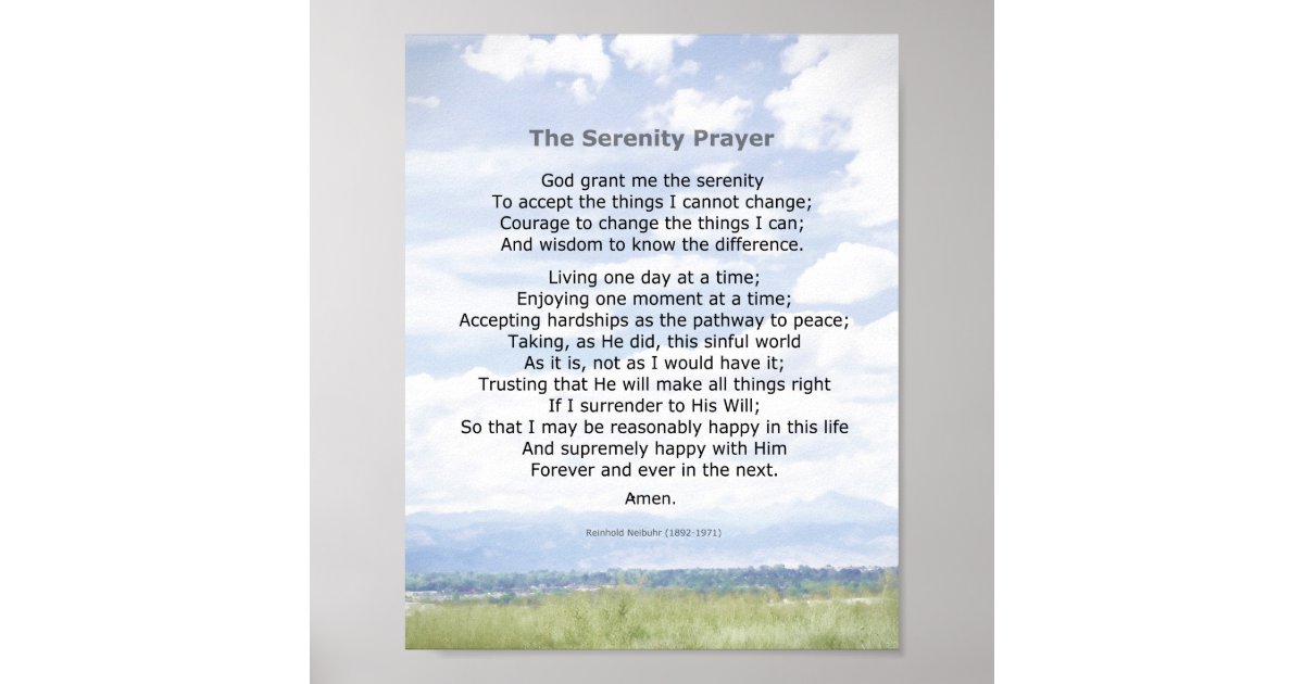 serenity prayer quote on landscape photo art poster zazzlecom