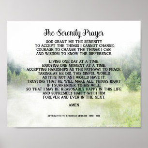 Serenity Prayer Quote On Nature Art Spring Green Poster