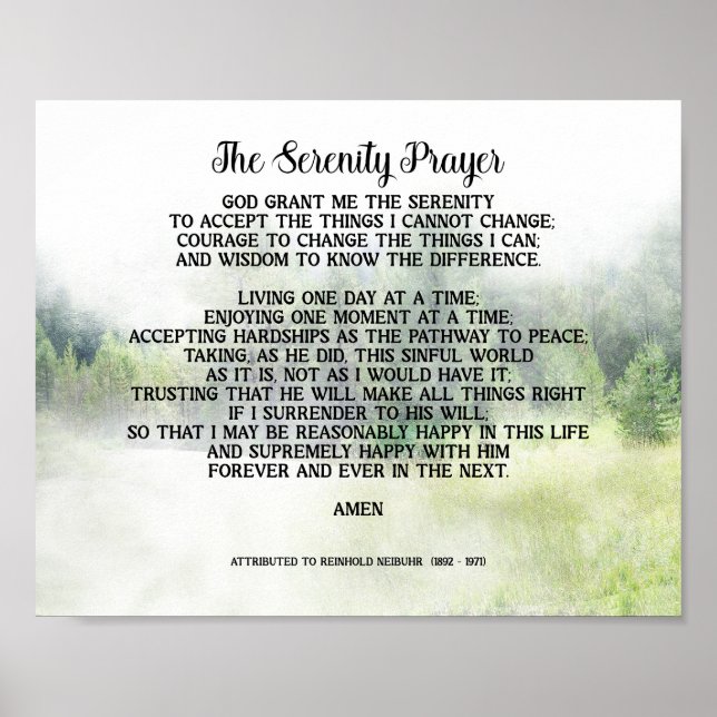Serenity Prayer Quote On Nature  Art Spring Green  Poster (Front)