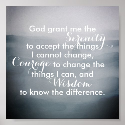 Serenity prayer quote  poster blue watercolor