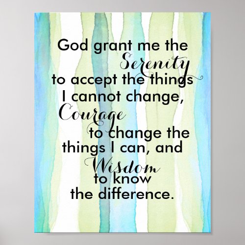 Serenity prayer quote turquoise and green stripes poster