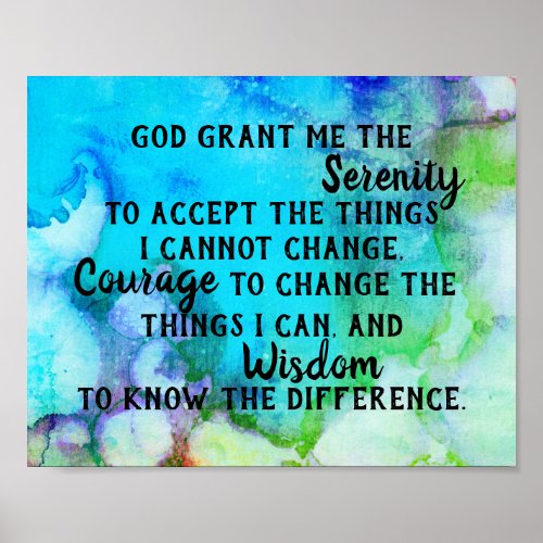 Serenity prayer quote turquoise watercolor design poster