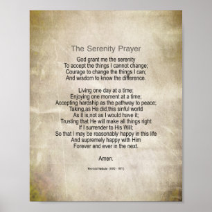 Serenity Prayer Quote Vintage Style Sepia  Poster