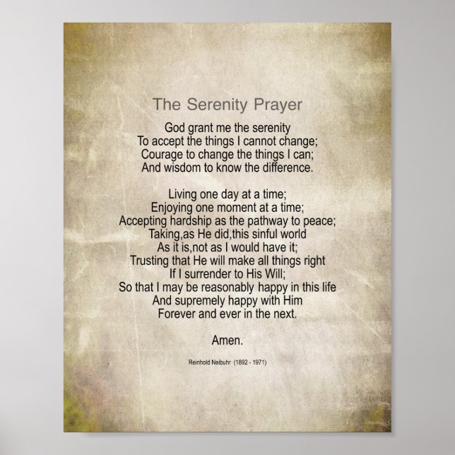 Serenity Prayer Quote Vintage Style Sepia  Poster (Front)