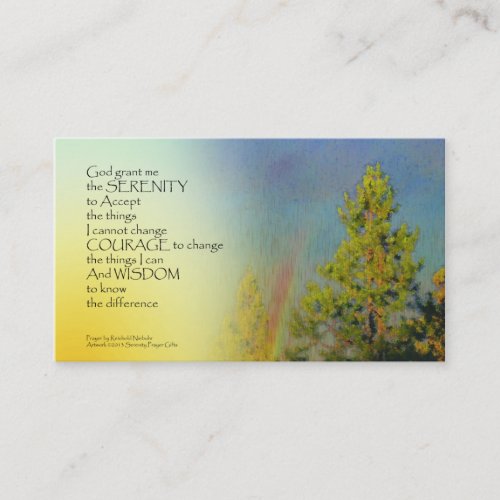 Serenity Prayer Rainbow Pines Business Card