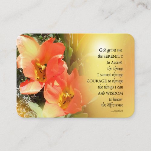 Serenity Prayer  Red_Orange Tulips on Yellow Business Card