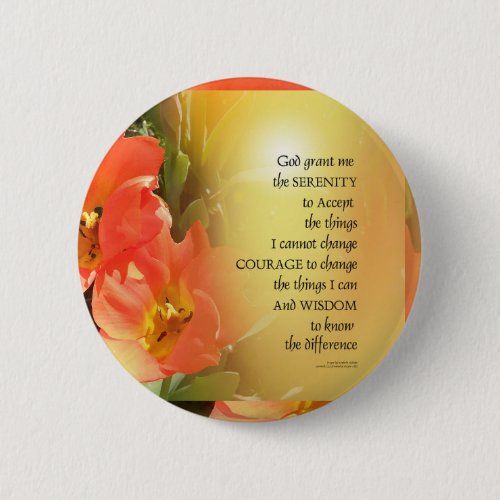 Serenity Prayer Red_Orange Tulips on Yellow Button