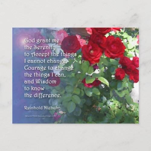 Serenity Prayer Red Roses Postcard