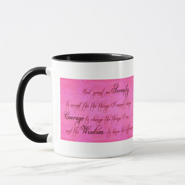 Serenity Prayer Ringer Mug, Magenta Pink Mug (Left)