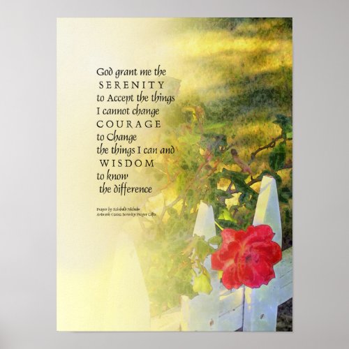 Serenity Prayer Rose and Fence Poster