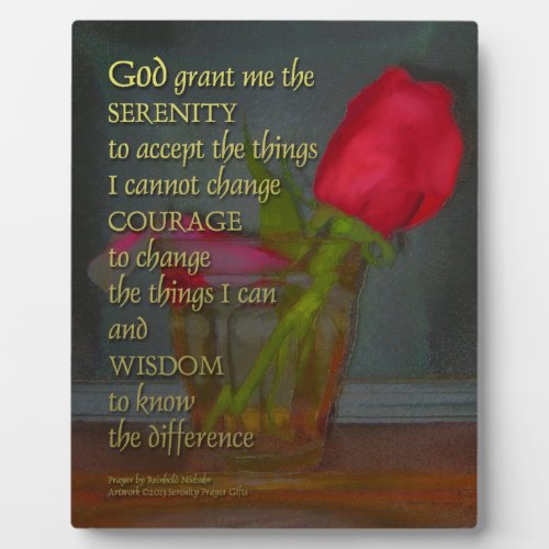 Serenity Prayer Rose in Glass Plaque