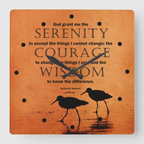 Serenity Prayer Seagulls Square Wall Clock