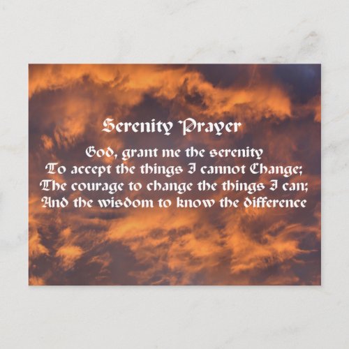 Serenity Prayer Sky Clouds Affirmations Postcard