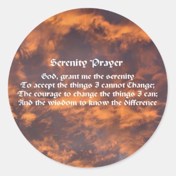 Serenity Prayer Sky Clouds Inspirational Classic Round Sticker by SmilinEyesTreasures at Zazzle