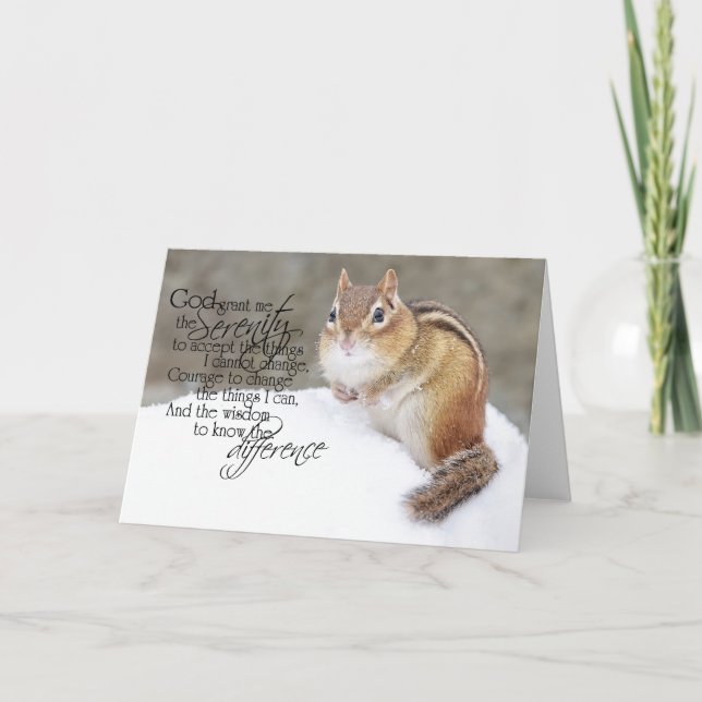 Serenity Prayer Snowy Chipmunk Holiday Card (Front)