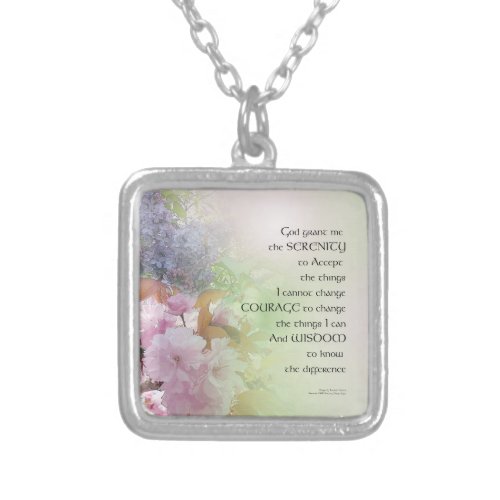 Serenity Prayer Spring Flowers Silver Plated Necklace