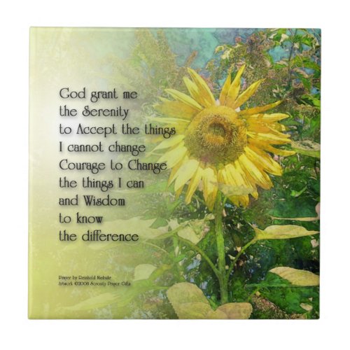 Serenity Prayer Sunflower Ceramic Tile