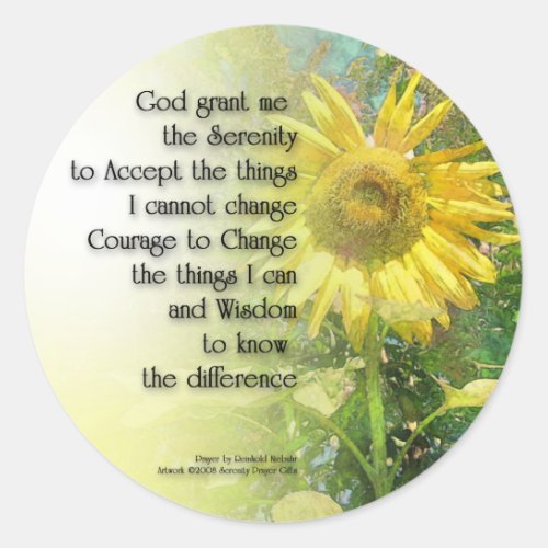 Serenity Prayer Sunflower Classic Round Sticker
