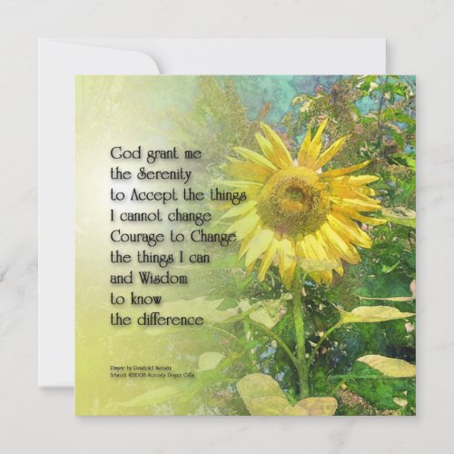 Serenity Prayer Sunflower Custom Invitation