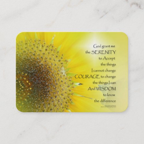Serenity Prayer Sunflower Glow Business Card