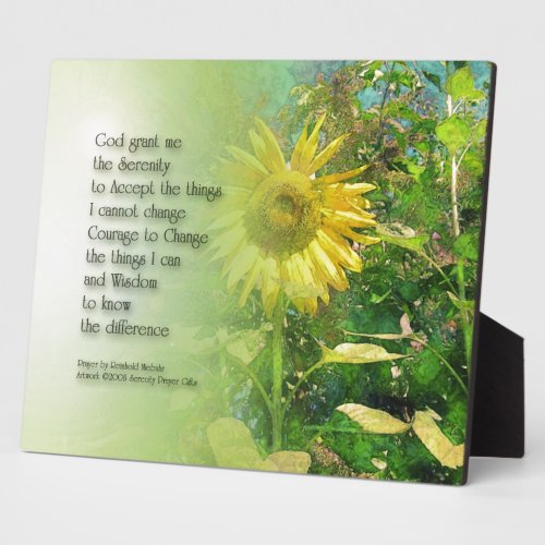 Serenity Prayer Sunflower Plaque