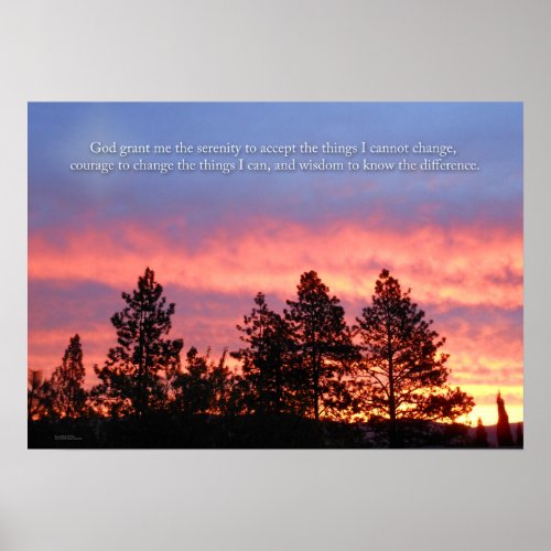 Serenity  Prayer Sunrise Blue Orange Poster