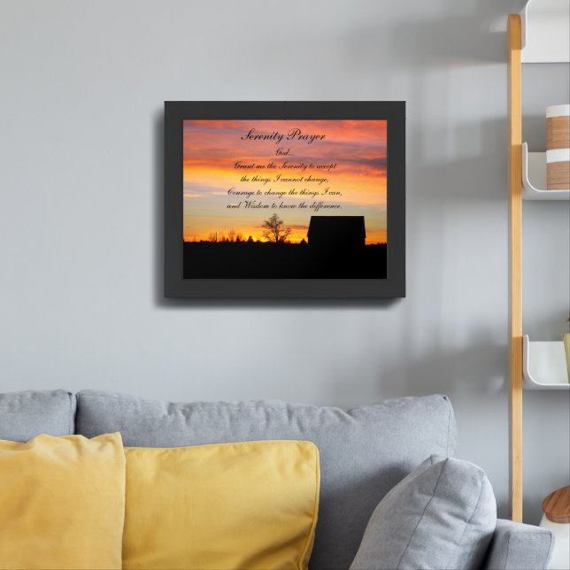 Serenity Prayer Sunset Silhouette Landscape Framed Art (Living Room 3)