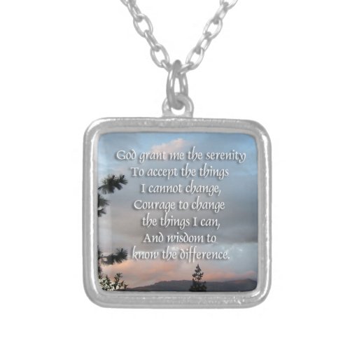 Serenity Prayer Sunset Silver Plated Necklace