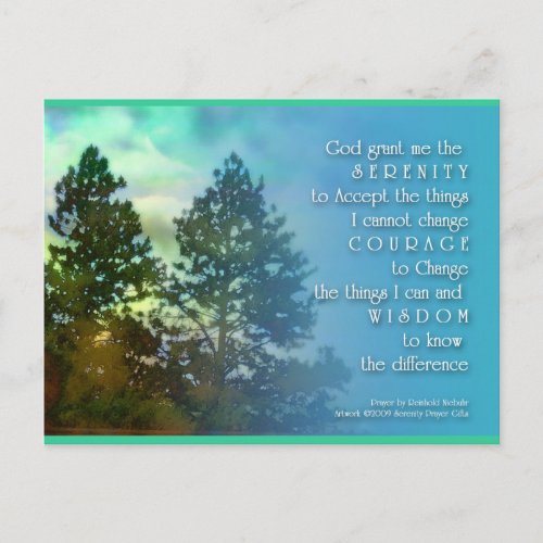 Serenity Prayer Tall Trees Postcard