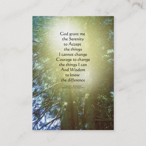 Serenity Prayer Tall Trees Two Business Card