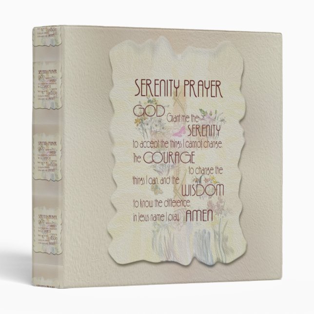 Serenity Prayer, Tan Colors 3 Ring Binder (Front/Spine)