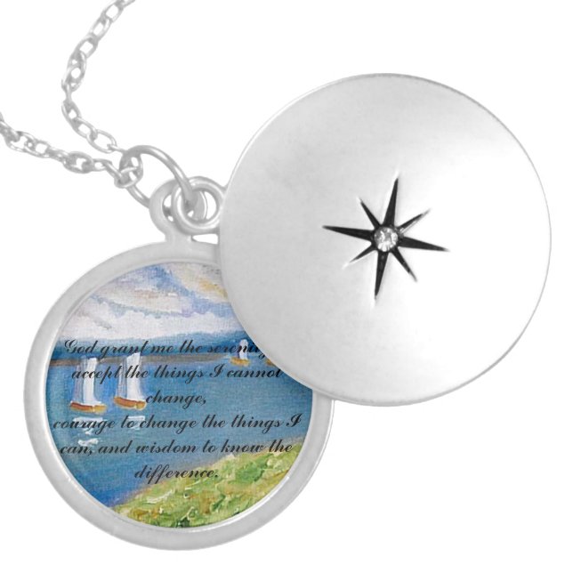 Serenity Prayer  - Tirrell Design Sailboat Silver Plated Necklace (Front)