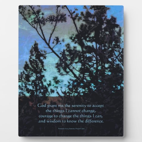 Serenity Prayer Trees and Sky Blue Plaque