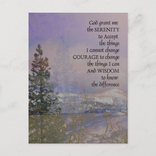 Serenity Prayer Trees Hills Snow Postcard