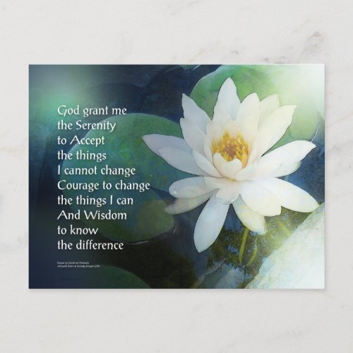 Serenity Prayer Water Lily One Postcard