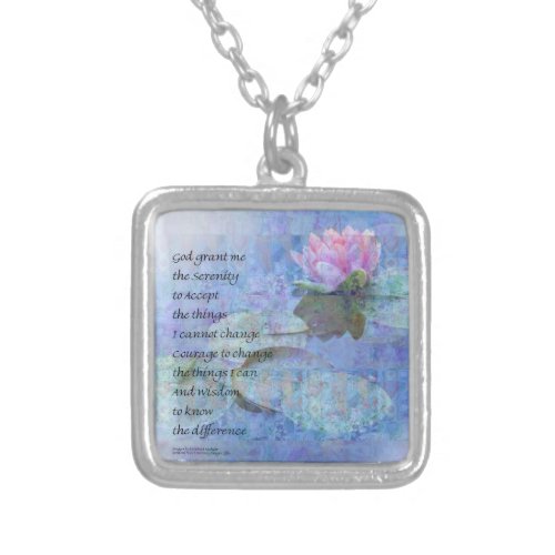 Serenity Prayer Water Lily Wonders Silver Plated Necklace