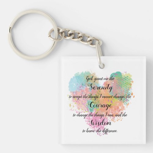 Serenity Prayer Watercolor Square Keychain