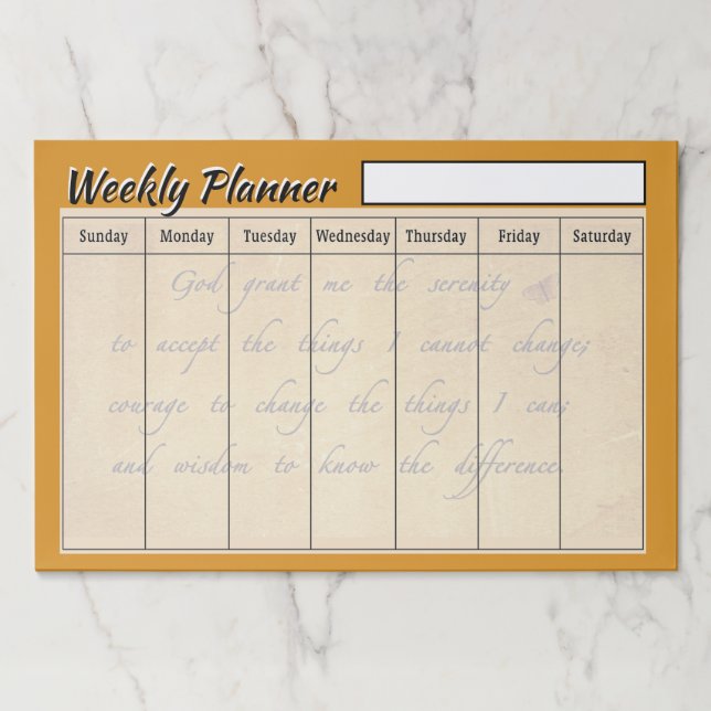 Serenity prayer weekly planner sheets paper pad (Front)