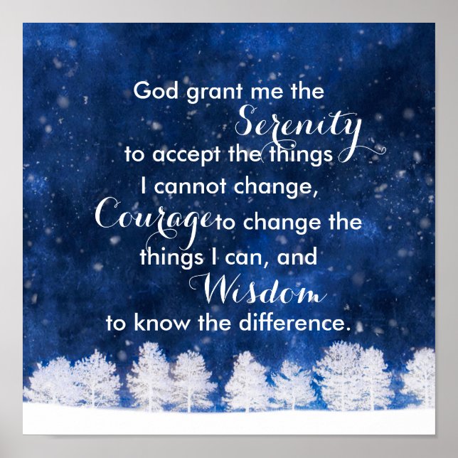 Serenity prayer white and blue nature art  poster (Front)