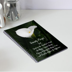 Serenity Prayer White Calla Lily Floral Notebook